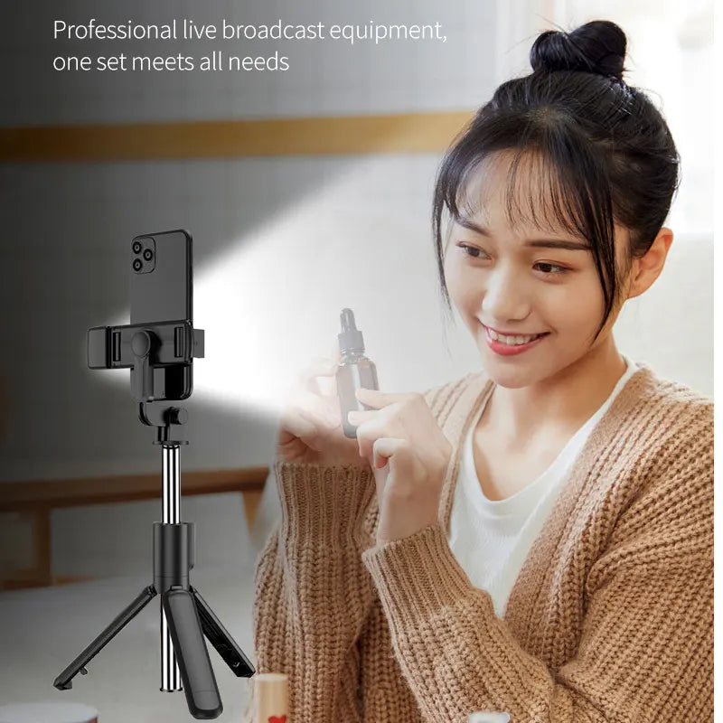 Portable Bluetooth Selfie Stick Retractable Multifunctional 103CM Phone Holdetripod with Selfie Light Wireless Remote Shutter